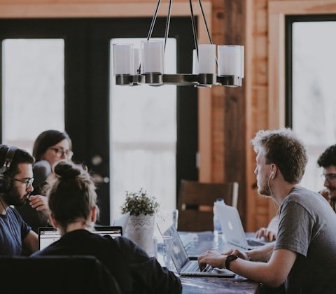 Team collaborating around a table